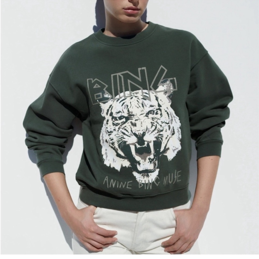Anine Bing Green Sweatshirt with Graphic Print